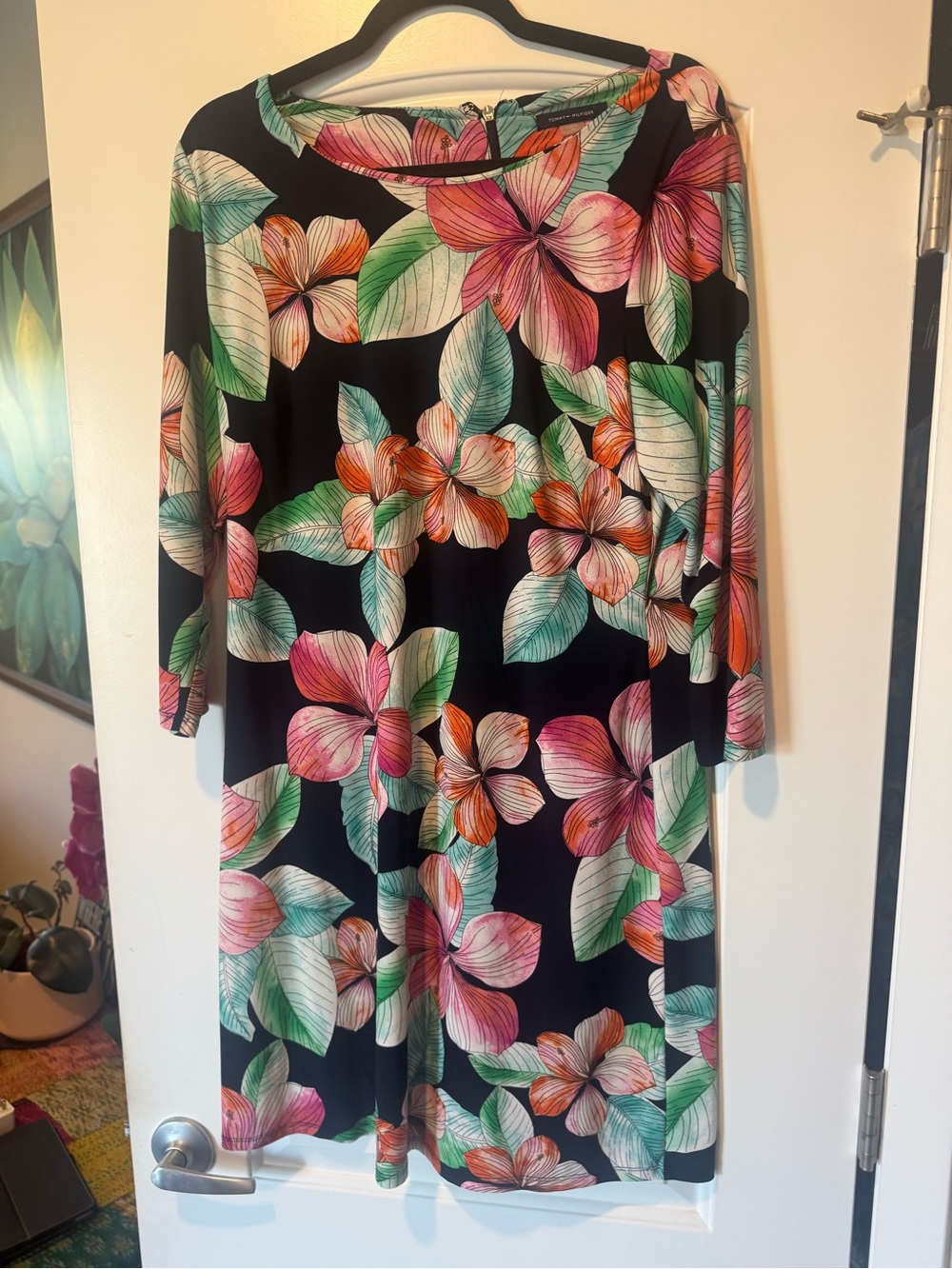Tommy Hilfiger Black Dress with Teal, Orange & Pink Floral Print